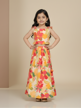 Girls Floral Print Crop Top and Flared Lehenga Set