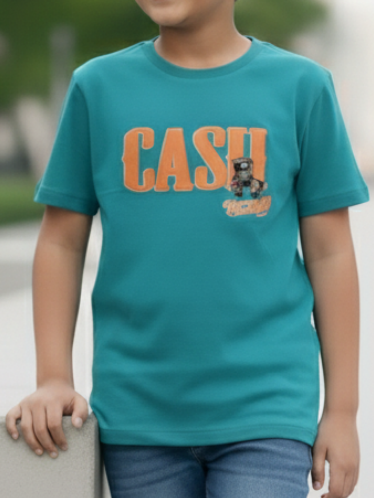 Boys' Teal Green "CASH" Streetwear Graphic T-Shirt