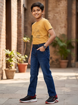 Boys Premium Dark Blue Straight Fit Comfort Denim Jeans with Adjustable Belt