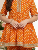 Girls' Festive Orange Printed Angrakha Top and Gharara Set
