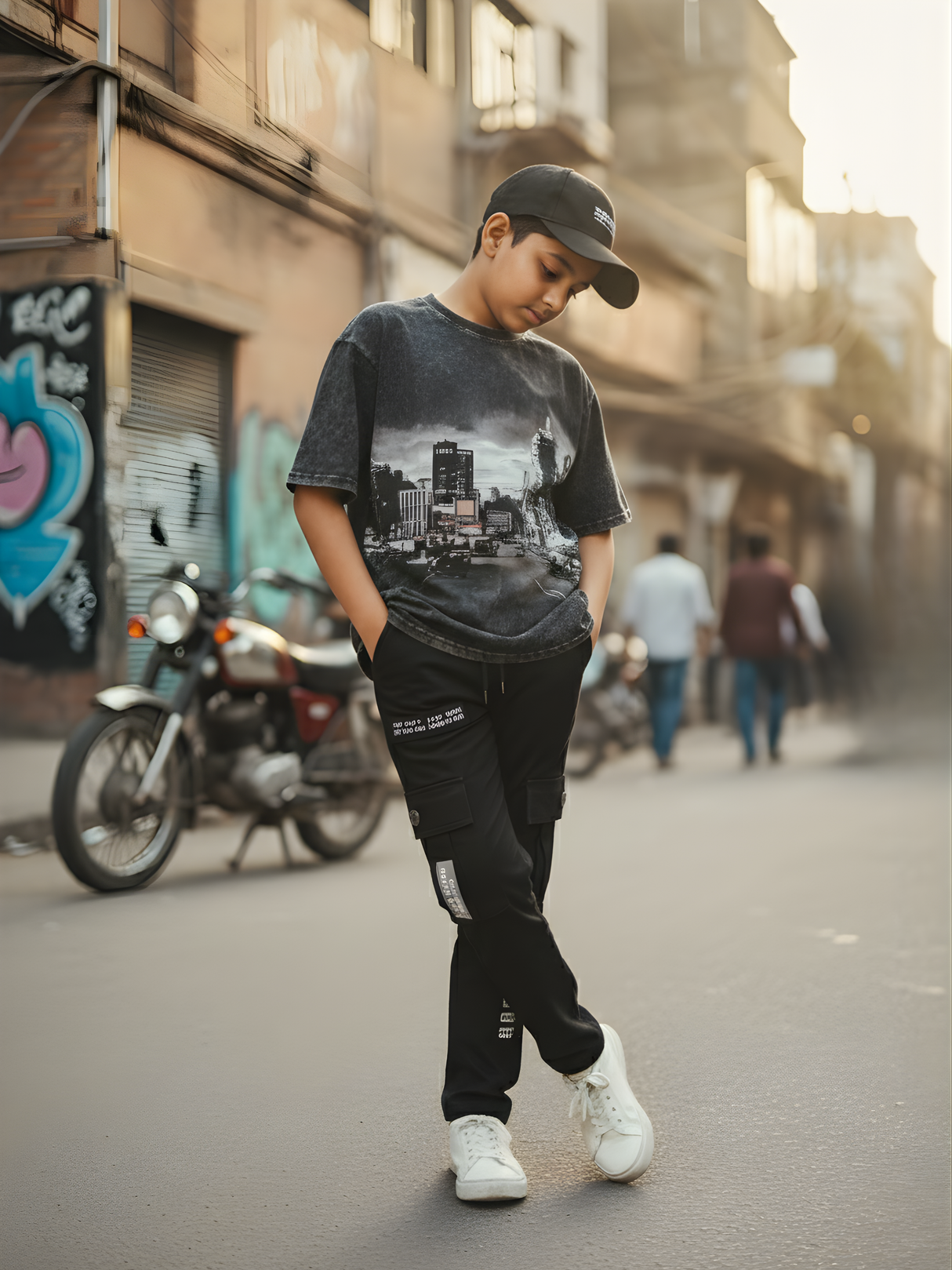 Boys' Urban Black Slim-Fit Cargo Trackpants