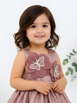 Elegant Dusty Rose Frock with 3D Butterfly Floral Appliqués