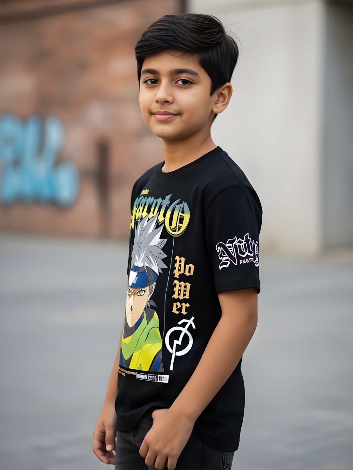 Kids' Naruto Anime Graphic T-Shirt - 'Fight for a New One' Black Tee.