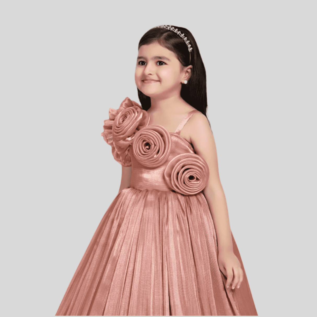 Girls Party Heavy Western Gown with work - Brown