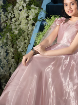 Girls Party Heavy Western Gown With Work - Peach