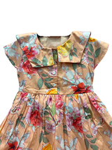 Girls Floral Dress with Peter Pan Collar - Orange and Floral Print