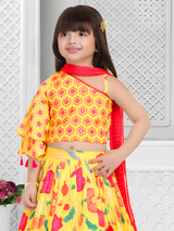 Girls' Elegant Ivory Multi-Color Embroidered Lehenga Set