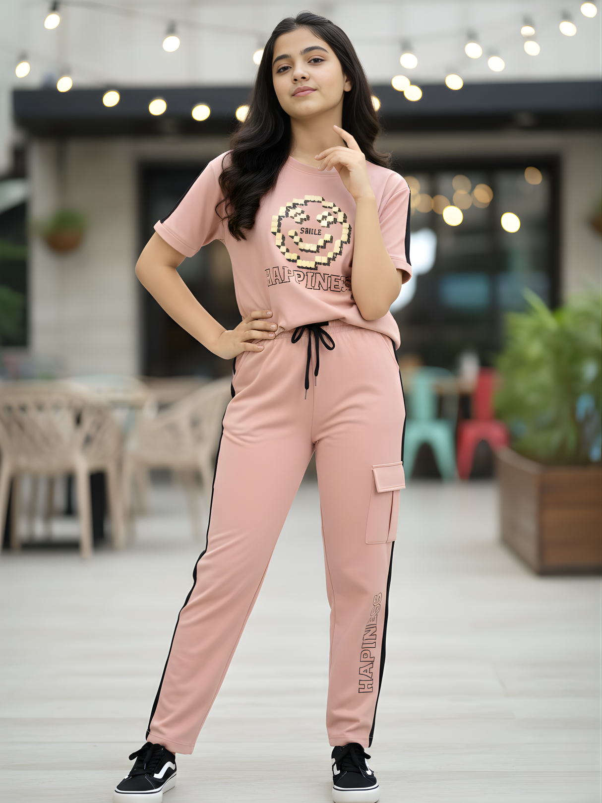 Girls Peach 'Happiness' Graphic Cargo Co-ord Set