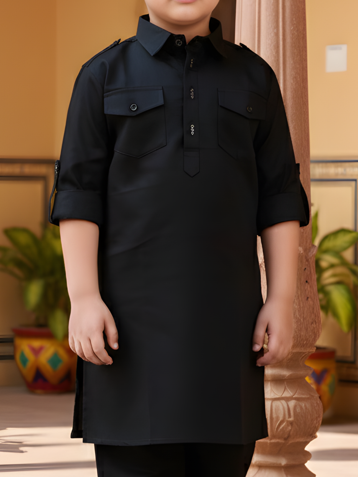 Boys' Classic Black Pathani Suit Set