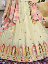 Girls' Vibrant Orange Patchwork Print Lehenga Choli