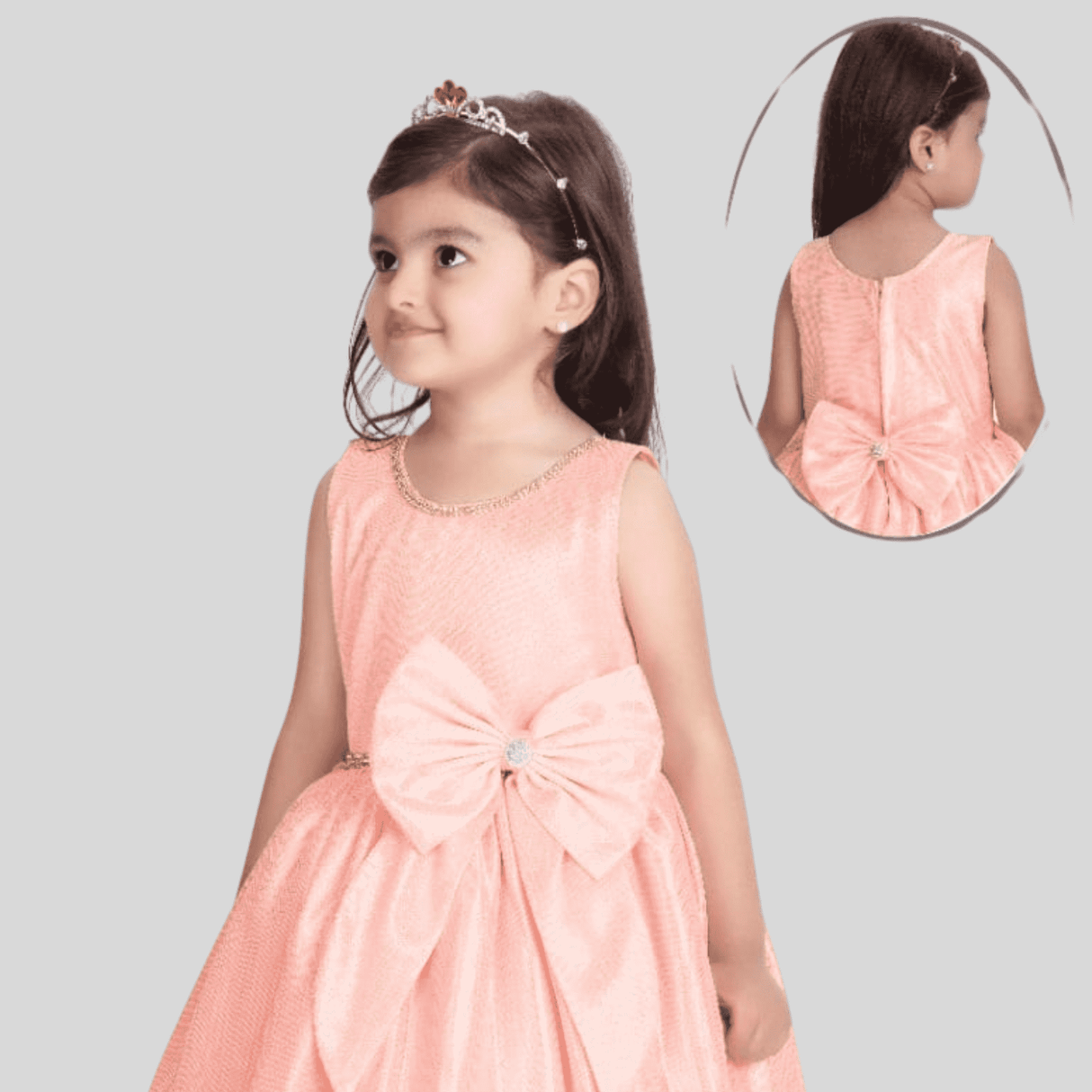 Girls Party Heavy Western Gown with work - Peach