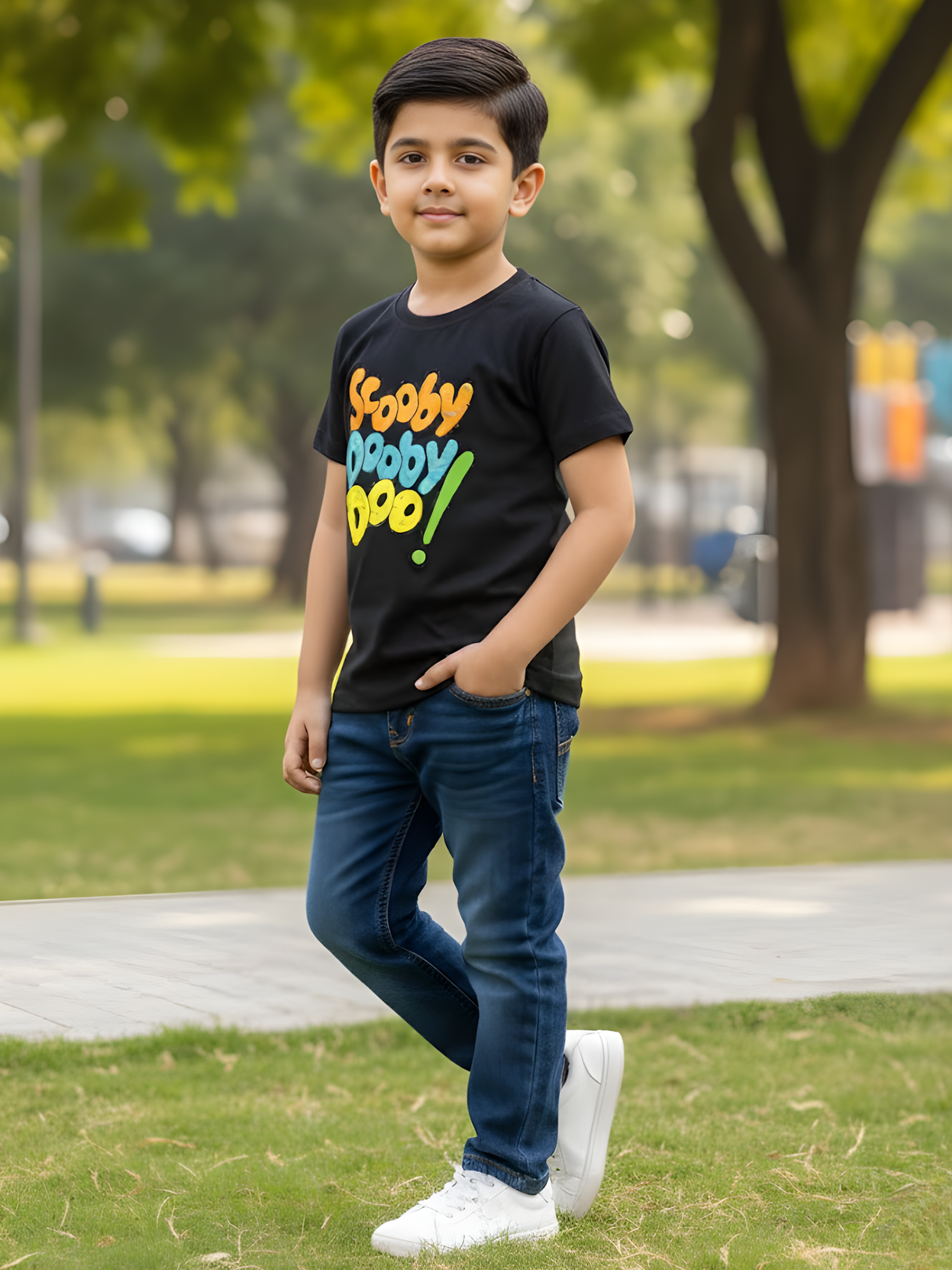 Boys' Scooby-Doo! Graphic Print Black Cotton T-Shirt