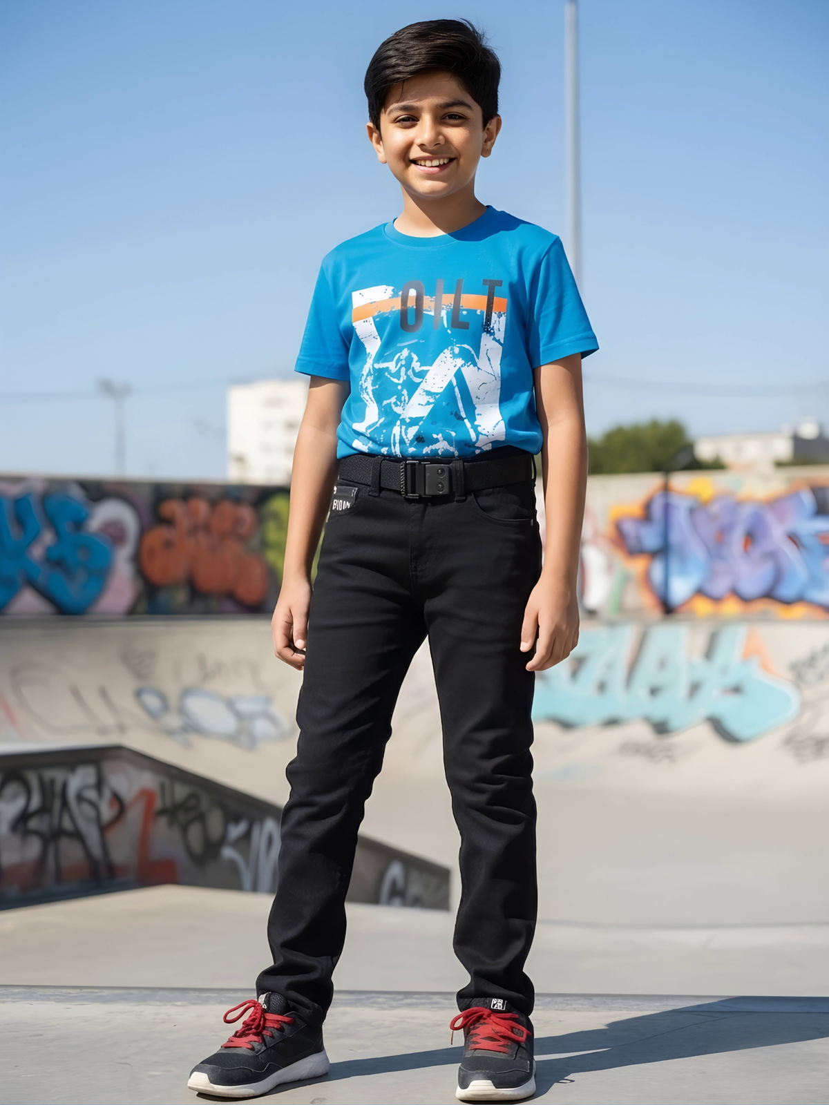 Boys' Black Slim-Fit Jeans with Utility Buckle Belt
