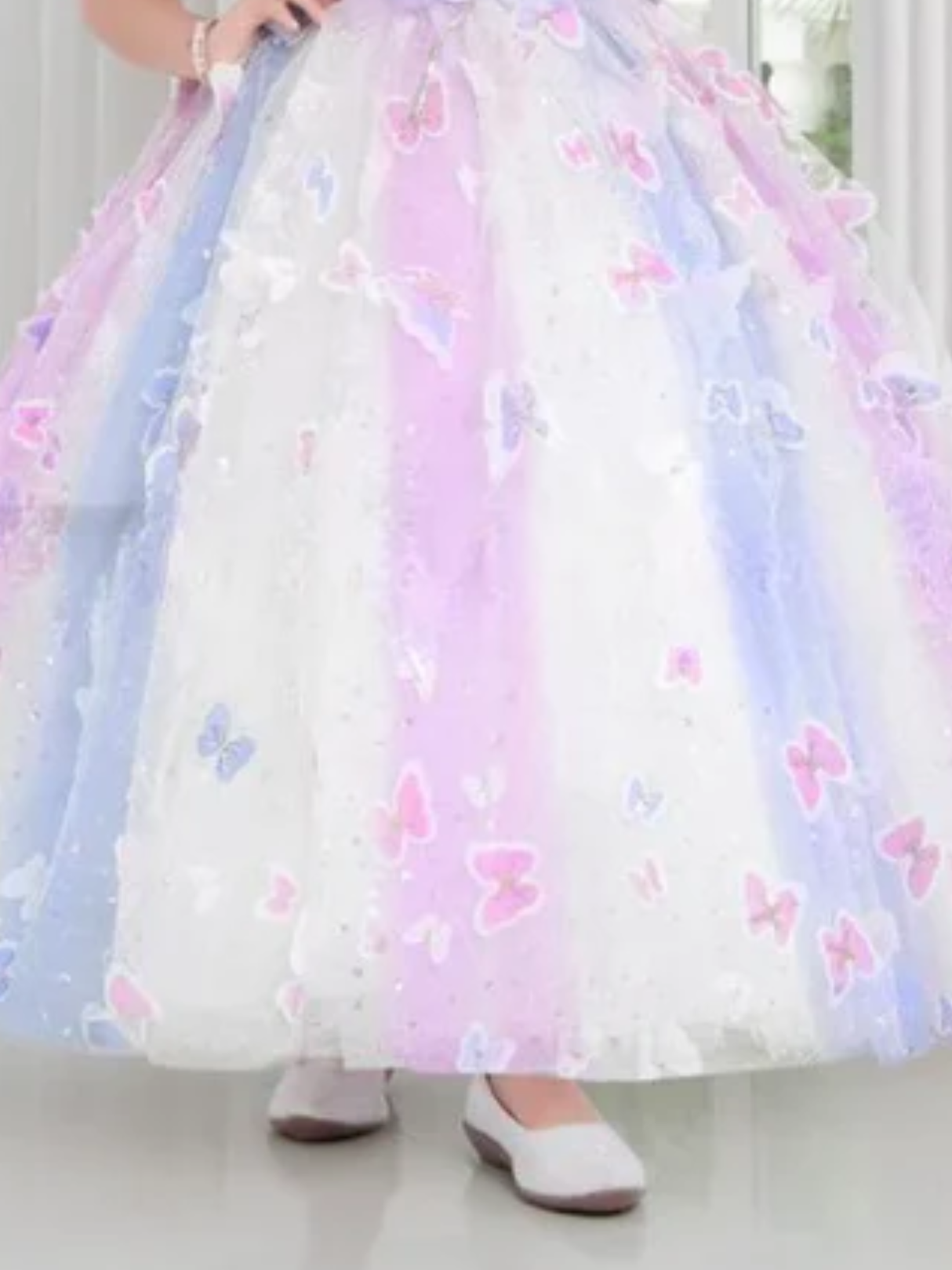 Girls Party Printed Heavy Western Gown - White