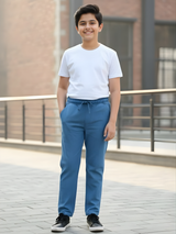 Boys Relaxed Fit Blue Denim Track Pants