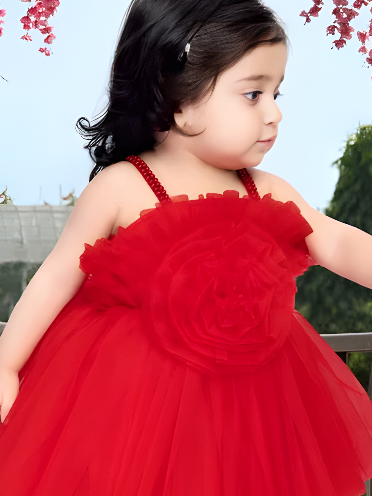 Girls Party Plain Regular Party Frock - Red