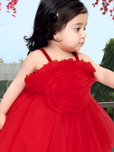 Girls Party Plain Regular Party Frock - Red
