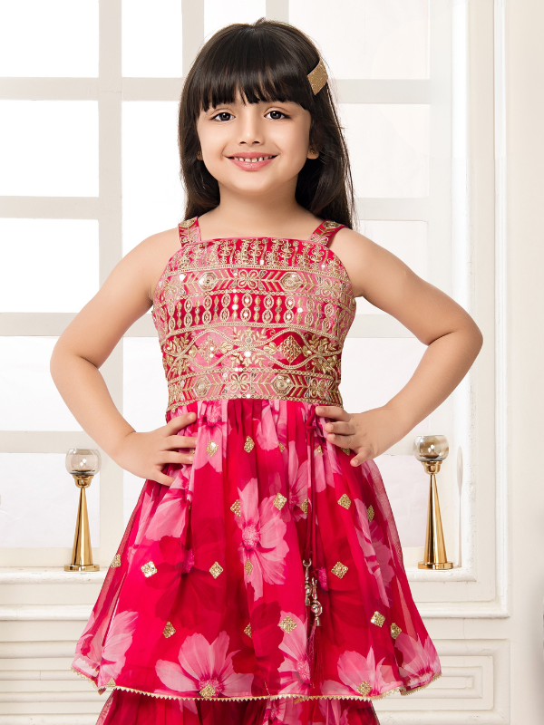 Girls Traditional Sleeves Less Sharara Set - Rani