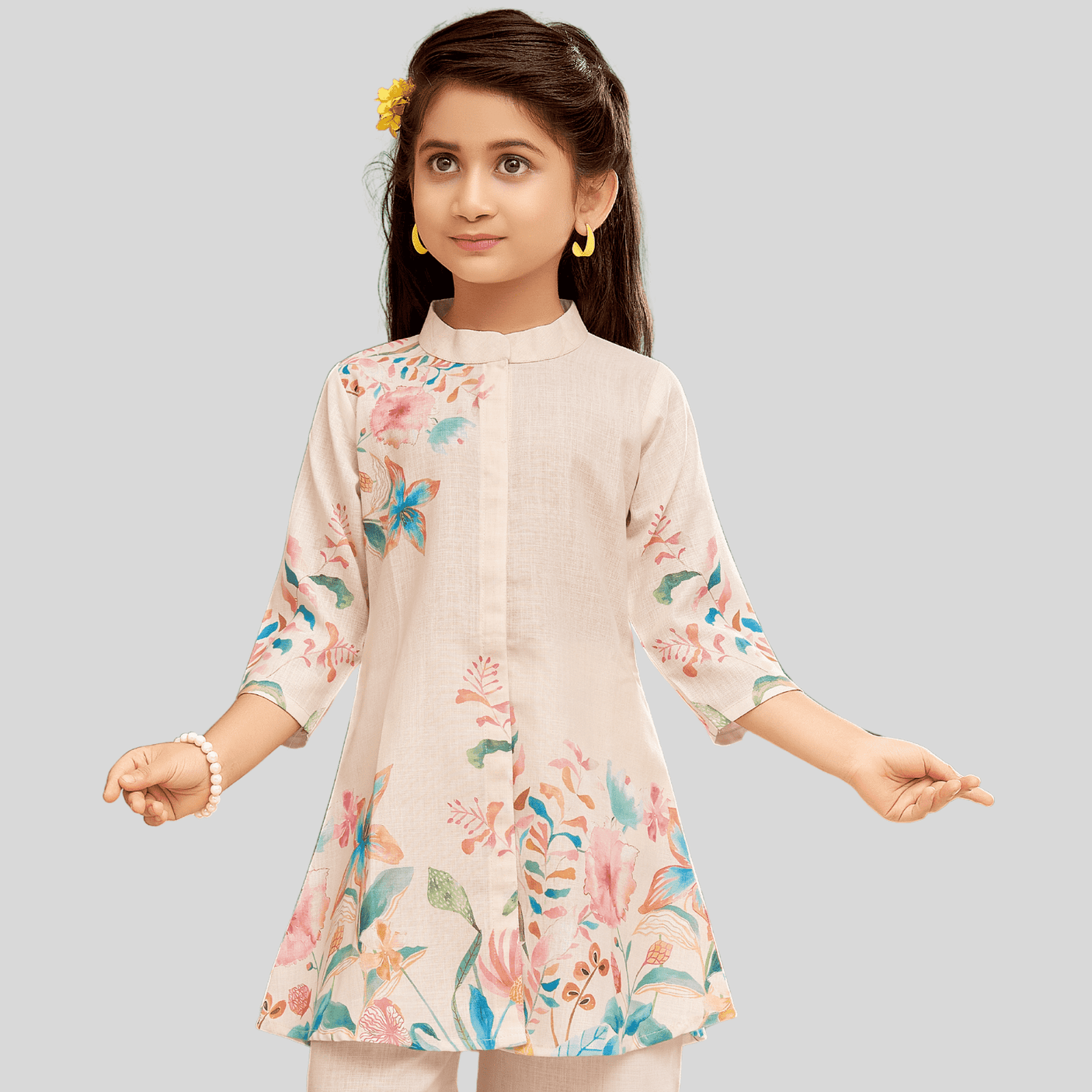 Girls Traditional 3/4th Sleeves Plazo Set - Cream