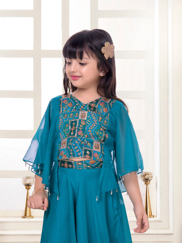 Girls Traditional 3/4th Sleeves Plazo Set - Green