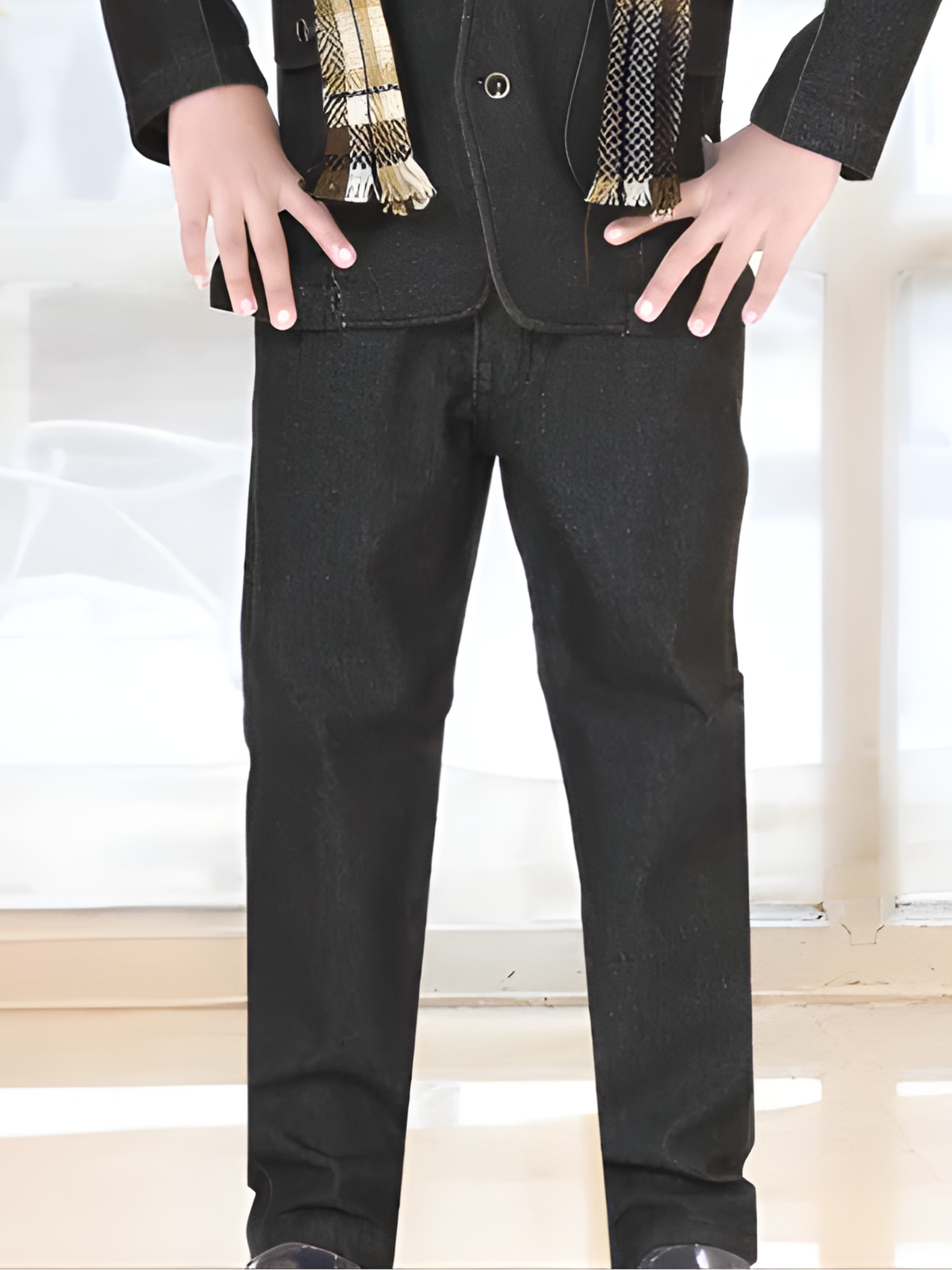 Boys' Dark Wash Denim Suit Set with Contrast Scarf and T-Shirt