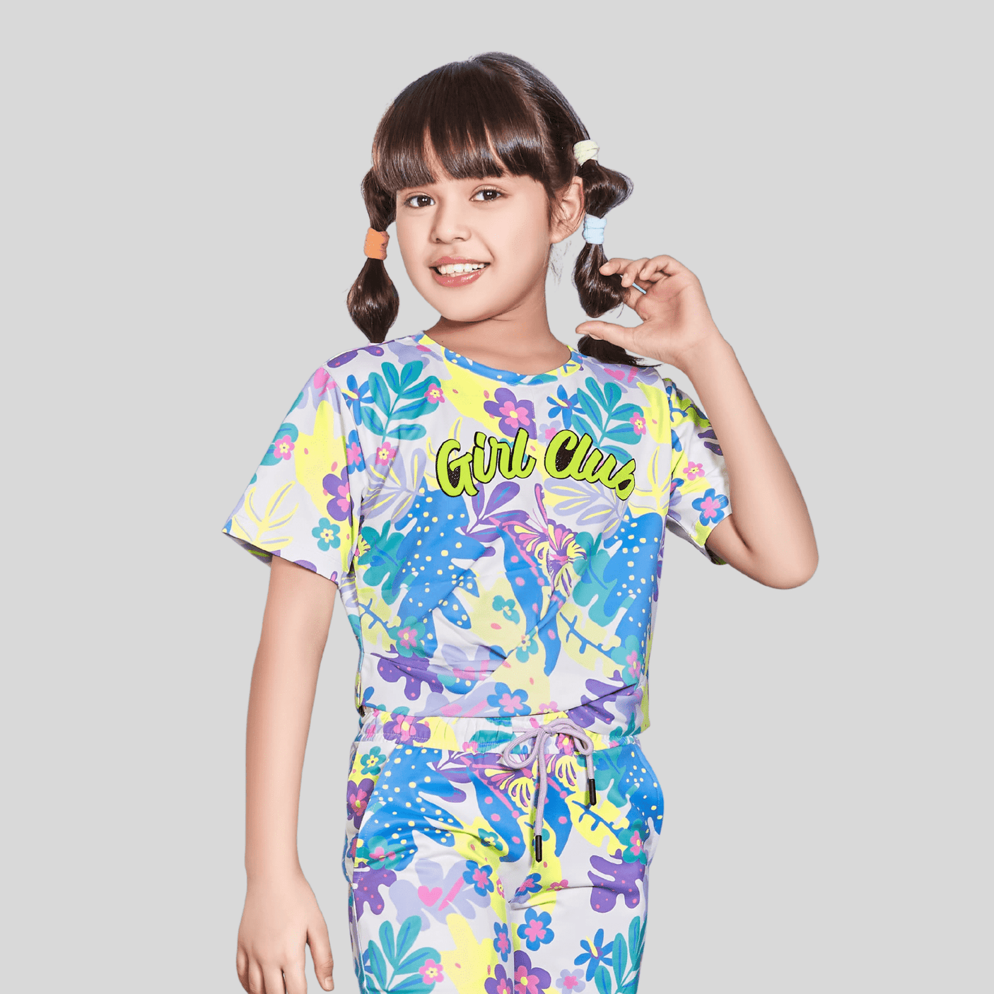 Girls Casual Printed Half Sleeves Capri Set - Purple