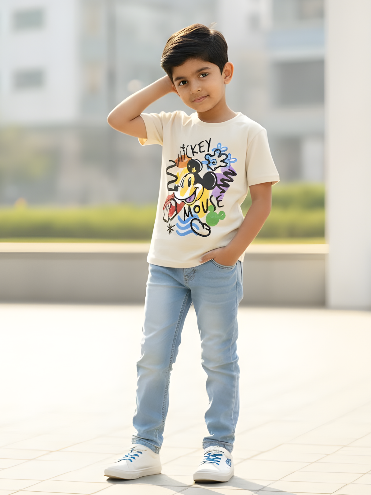 Boys' Disney Mickey Mouse "Doodle" Graphic T-Shirt - Cream