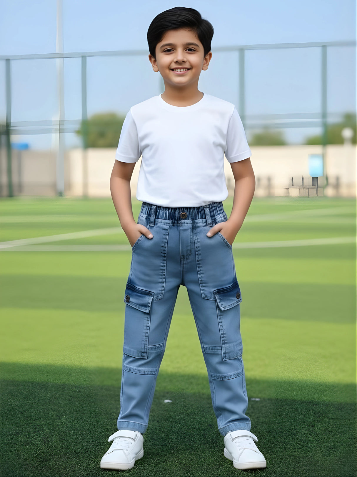 Boys' Light Blue Denim Cargo Jeans