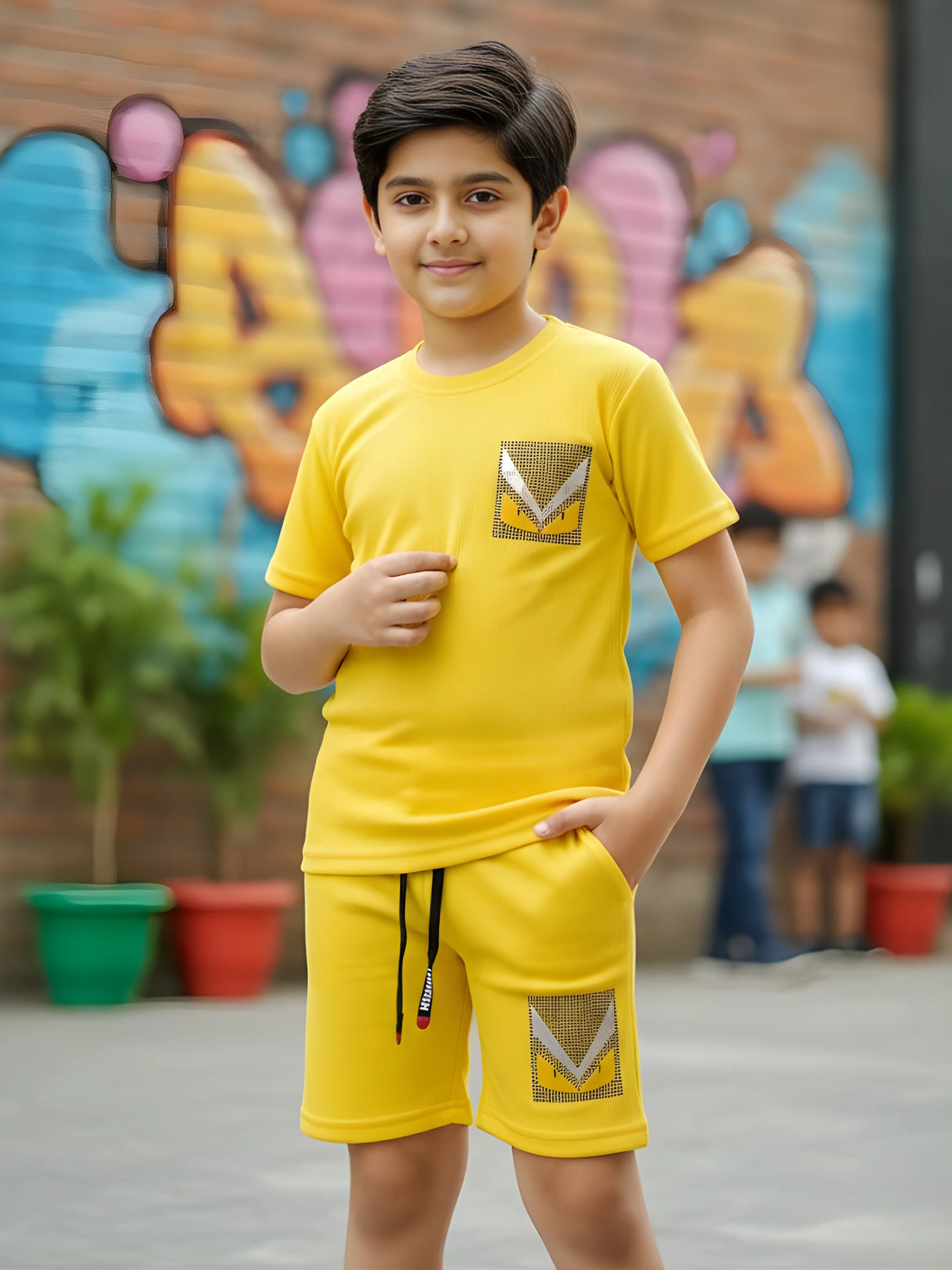 Boys' Sunshine Yellow Graphic Tee & Shorts Active Set