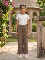 Girls Brown Comfortable Wide-Leg Culotte Pants