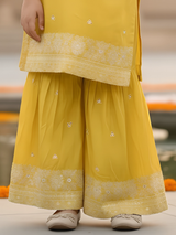 Girls Yellow Embroidered Kurti-Sharara Set