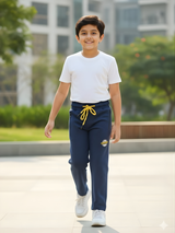 Boys' Navy Blue Performance Track Pants with Contrast Yellow Drawstring