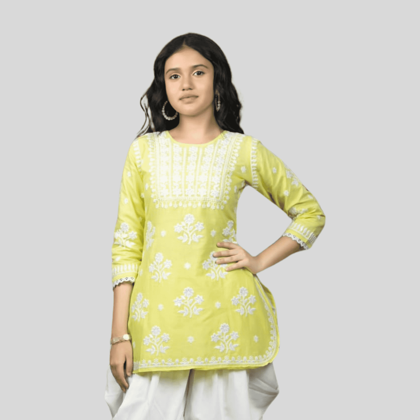 Girls Traditional 3/4th Sleeves Patiala Set - Green