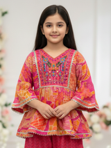 Girls Pink & Orange Ethnic Dress Set- Traditional Party Wear