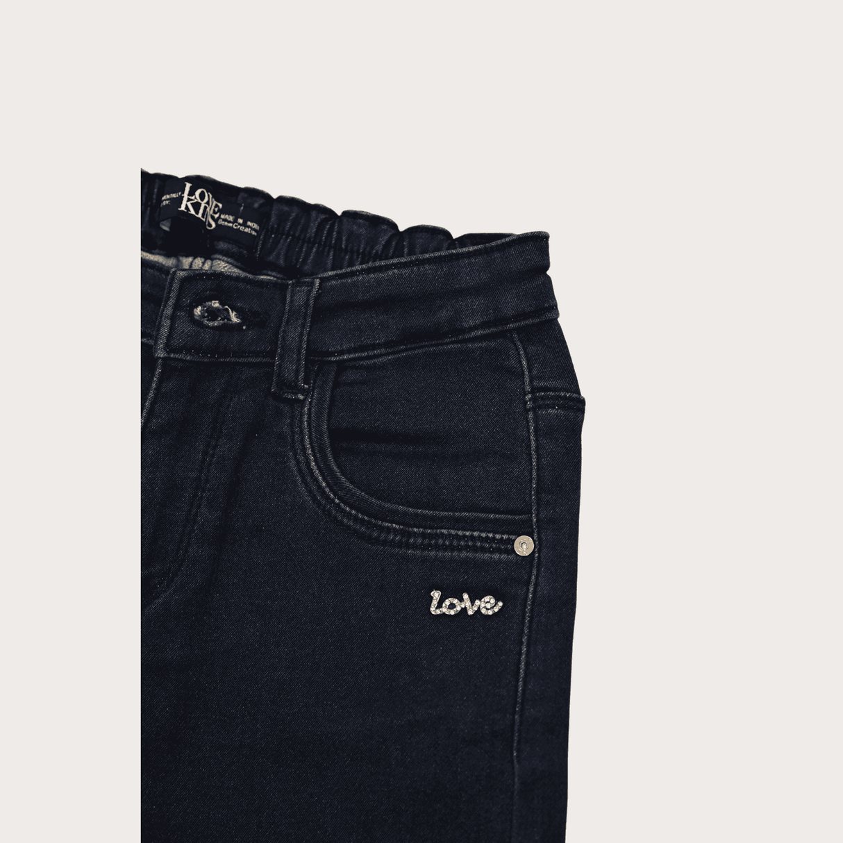 Girls Casual Plain Jeans Pant Half Elastic - Navy Blue