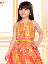 Girls' Elegant White Multi-Color Floral Lehenga Choli