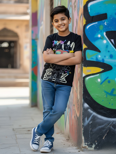 Boys' Urban Graffiti Print Cotton T-Shirt
