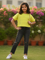 Girls' Vibrant Lime Green Graphic Crop Top