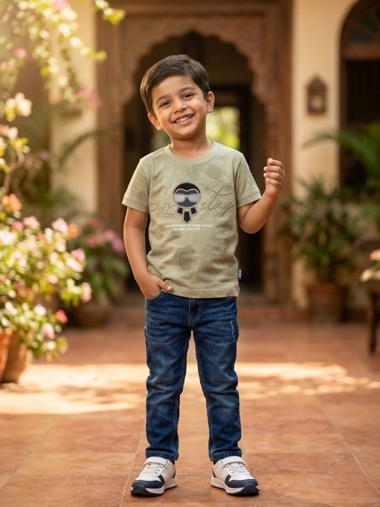 Boys Sage Green Graphic Print T-Shirt