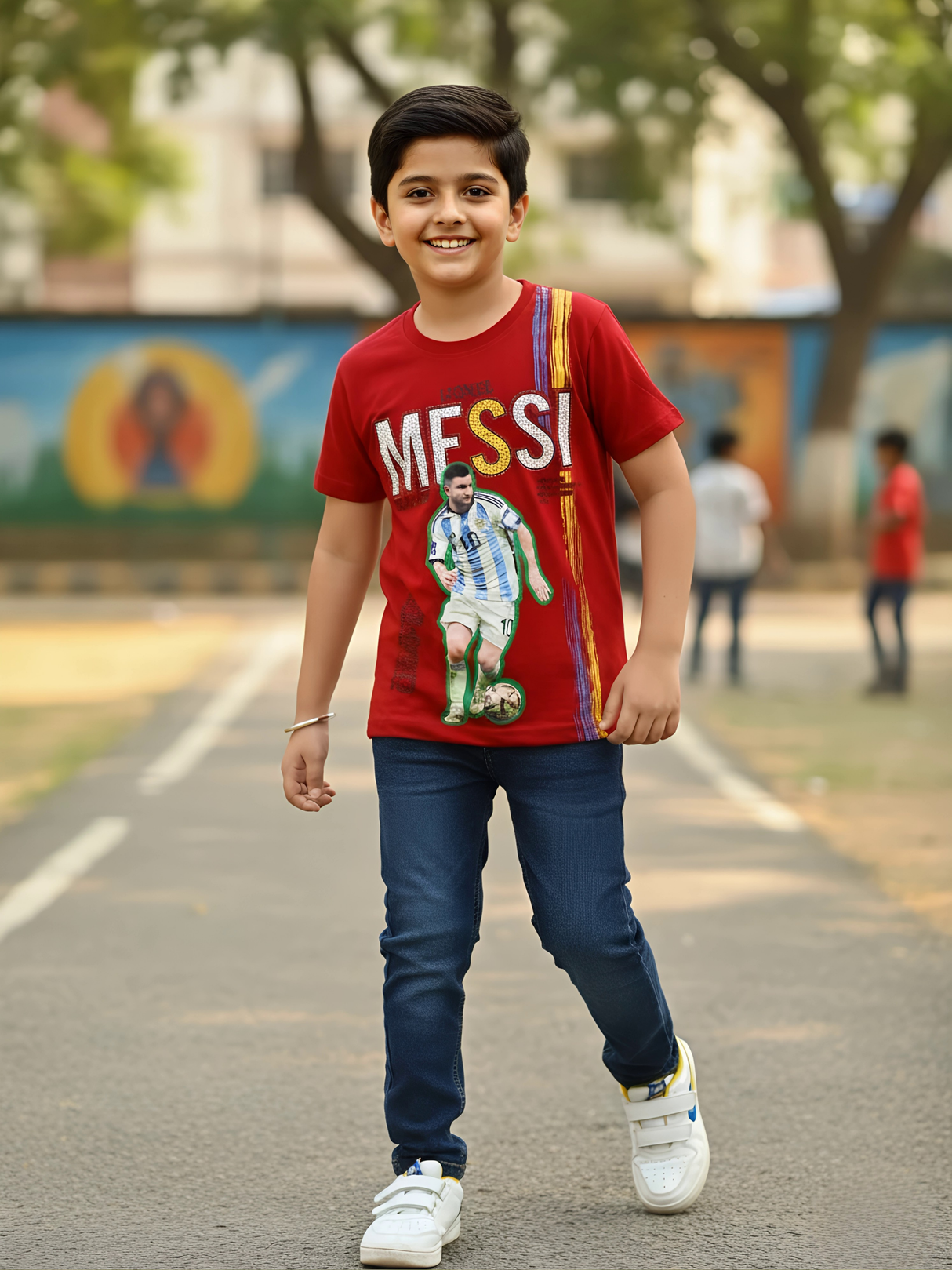Boys' Red Messi Graphic Print T-Shirt
