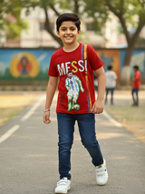 Boys' Red Messi Graphic Print T-Shirt
