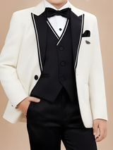 Boys' Cream/White Tuxedo Coat Suit with Black Trousers and Bow Tie