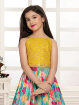 Girls' Playful White & Orange Seashell Print Lehenga Set