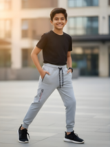 Boys Light Grey Melange Joggers with Contrast Drawstring
