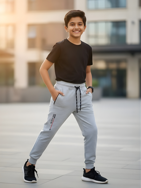Boys Light Grey Melange Joggers with Contrast Drawstring