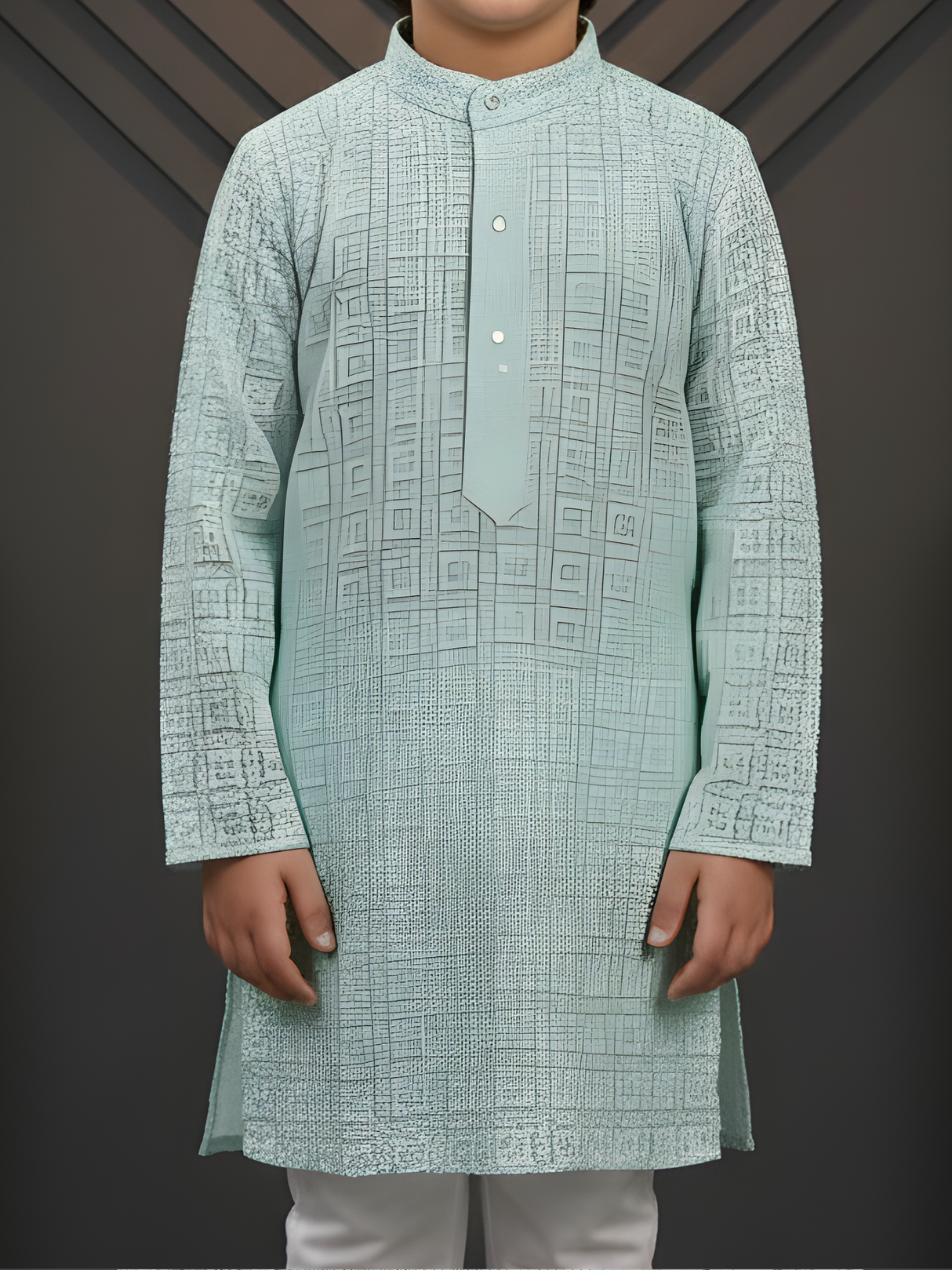 Boys' Mint Green Allover Embroidered Kurta Set