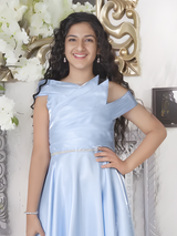 Girls Party Plain Satin Western Gown - Blue