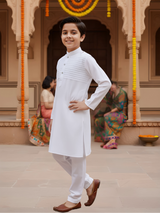 Boys' Elegant White Textured Kurta Set with Pajama