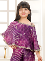Girls' Bandhani Print Cape Top and Palazzo Set (Royal Purple)
