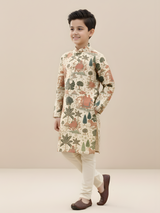 Boys Traditional Printed Chuddidar Kurta Set - Green